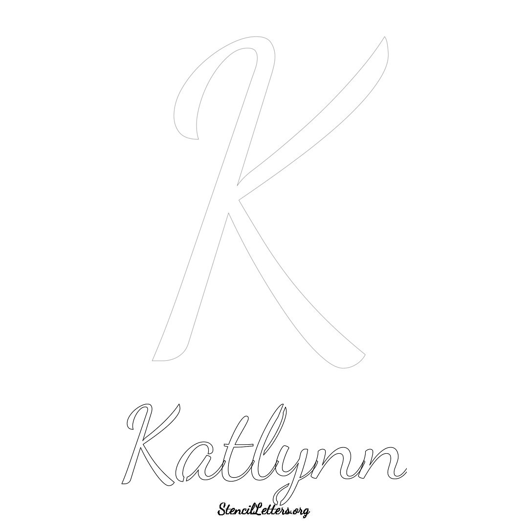 Katlynn printable name initial stencil in Cursive Script Lettering