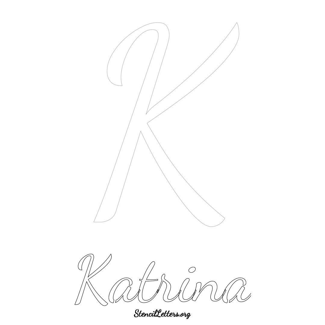 Katrina printable name initial stencil in Cursive Script Lettering