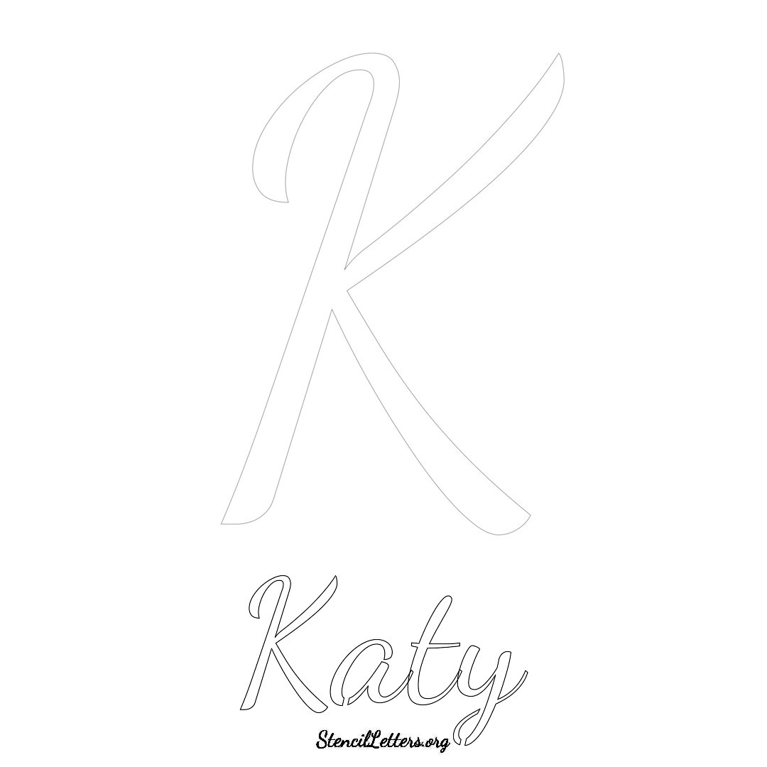 Katy printable name initial stencil in Cursive Script Lettering