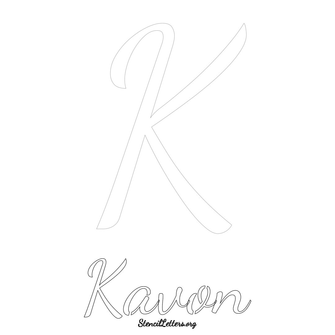 Kavon printable name initial stencil in Cursive Script Lettering