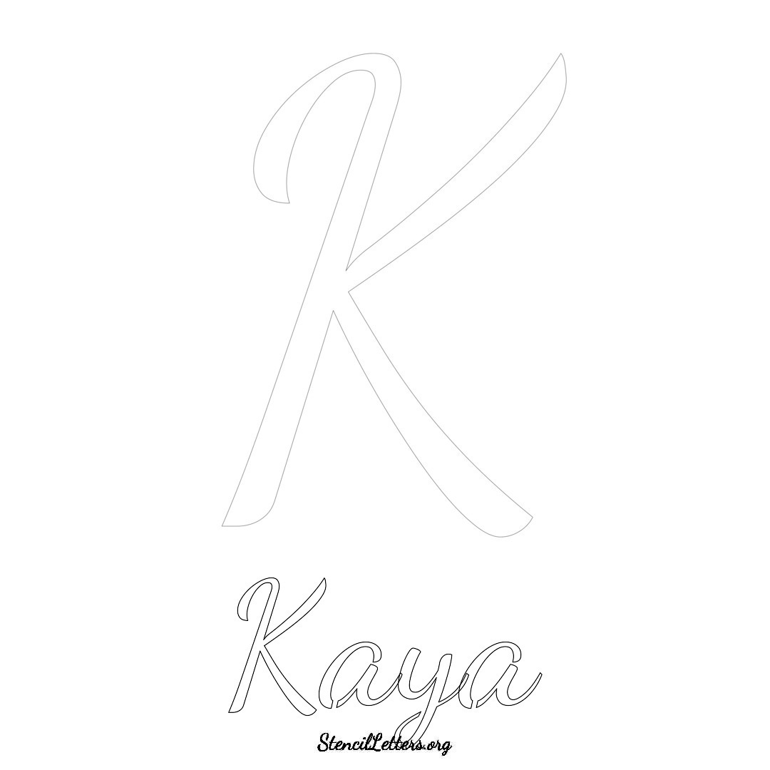 Kaya printable name initial stencil in Cursive Script Lettering