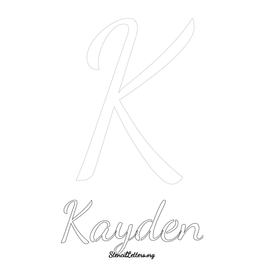 Kayden printable name initial stencil in Cursive Script Lettering