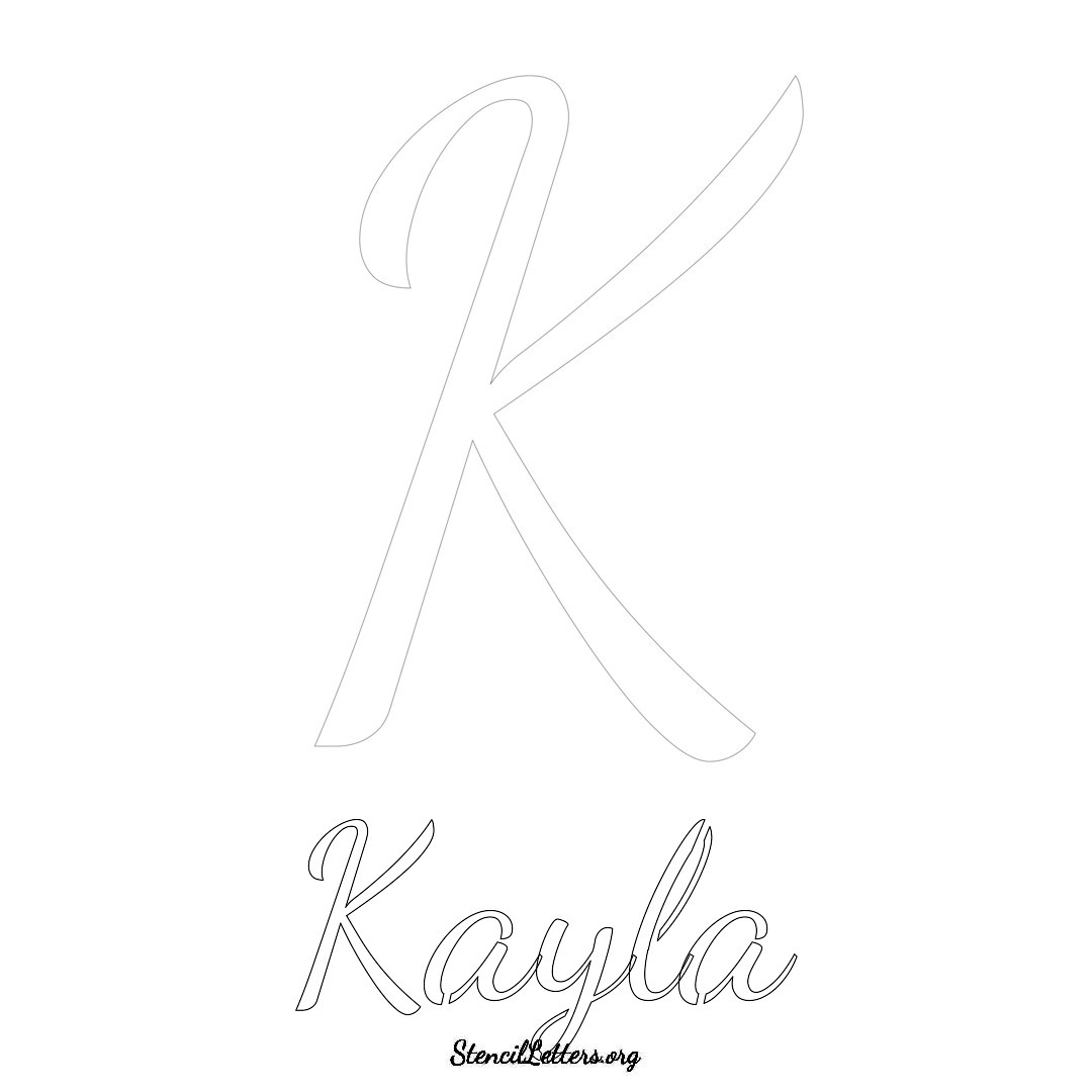 Kayla printable name initial stencil in Cursive Script Lettering