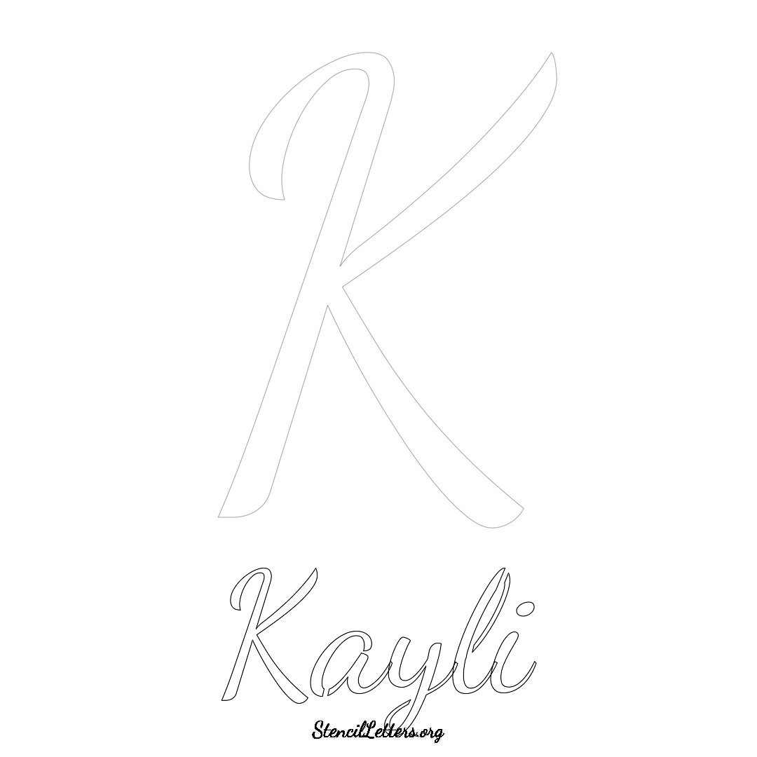 Kayli printable name initial stencil in Cursive Script Lettering