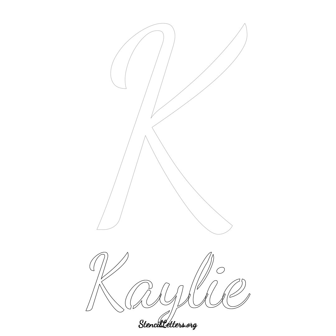 Kaylie printable name initial stencil in Cursive Script Lettering