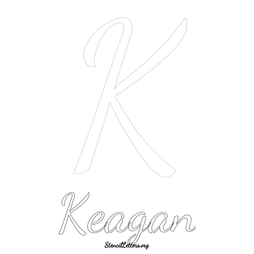 Keagan printable name initial stencil in Cursive Script Lettering