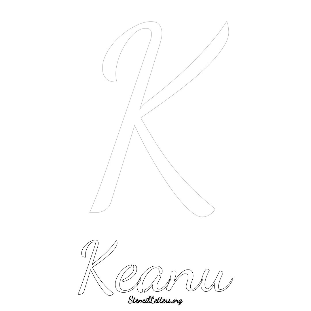 Keanu printable name initial stencil in Cursive Script Lettering