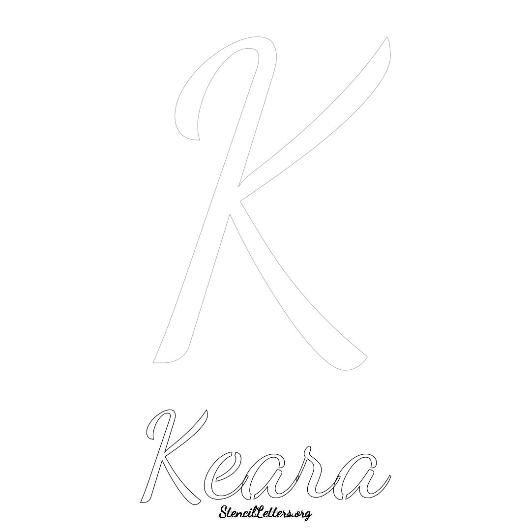 Keara printable name initial stencil in Cursive Script Lettering