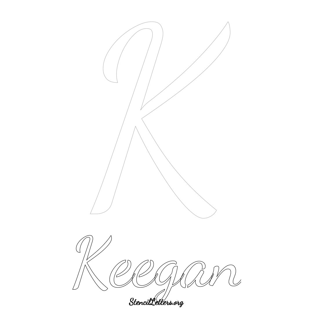 Keegan printable name initial stencil in Cursive Script Lettering