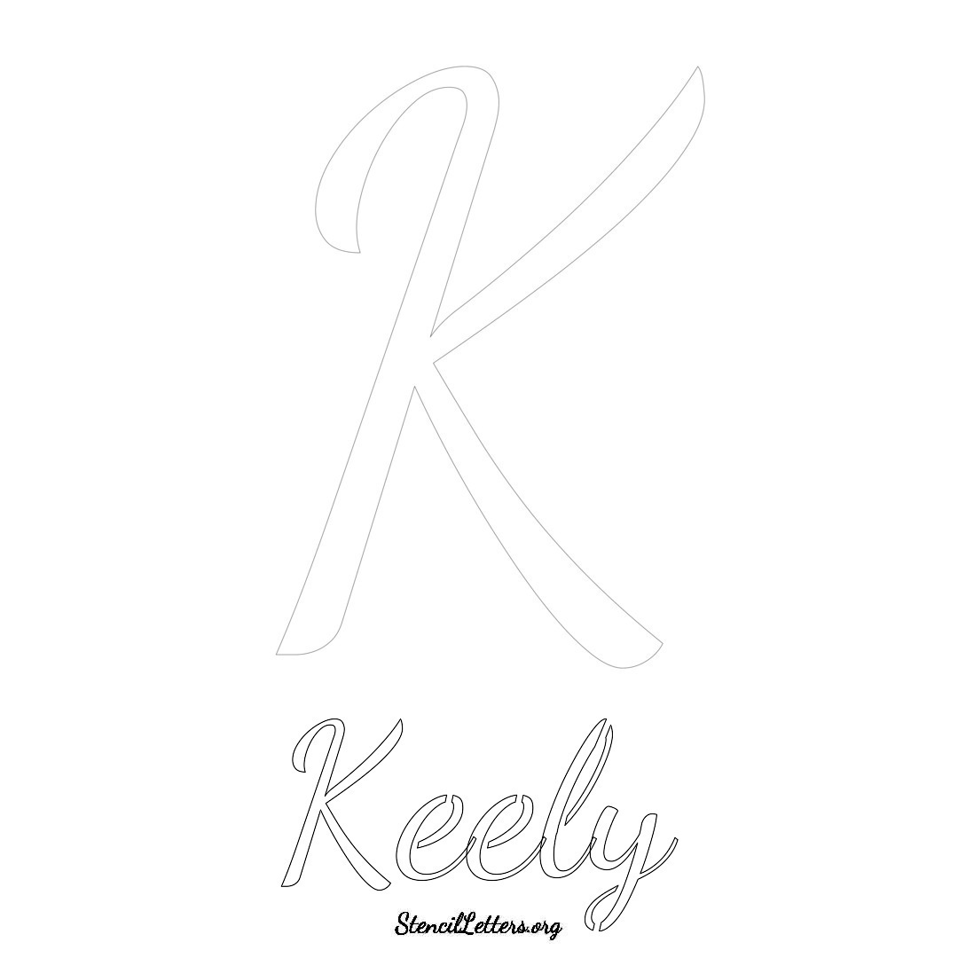 Keely printable name initial stencil in Cursive Script Lettering