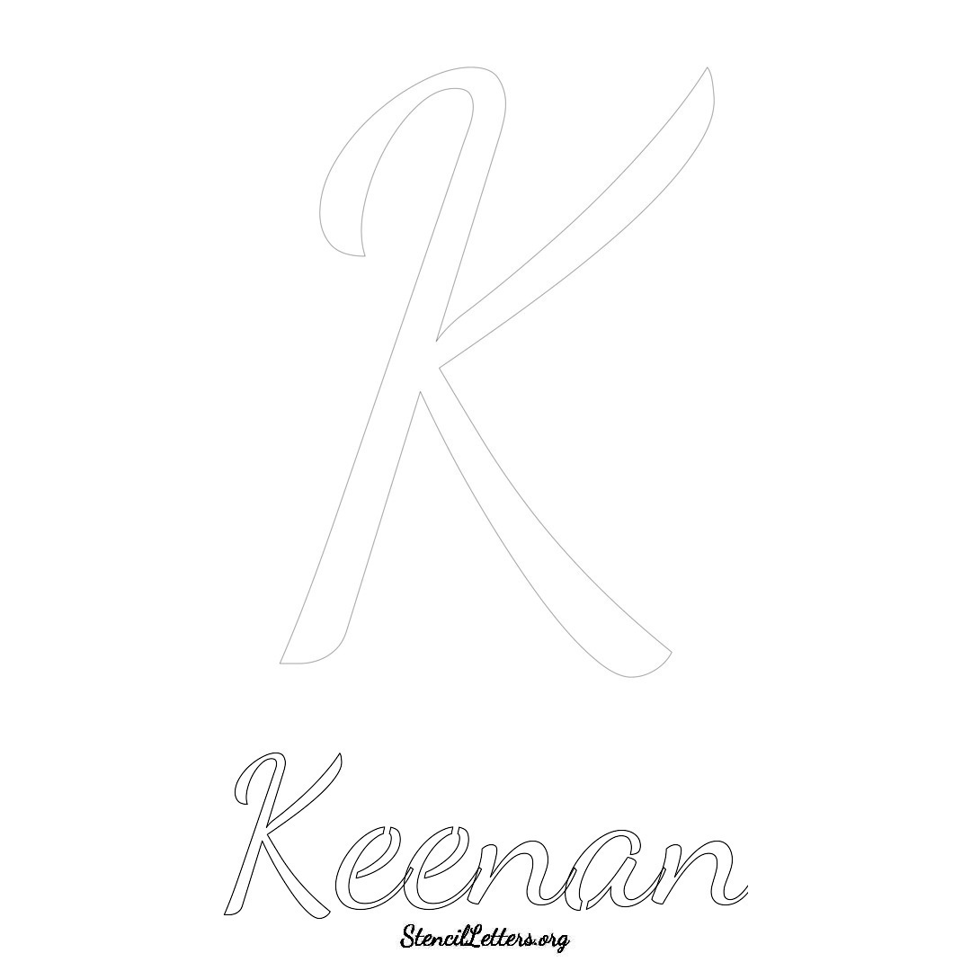 Keenan printable name initial stencil in Cursive Script Lettering