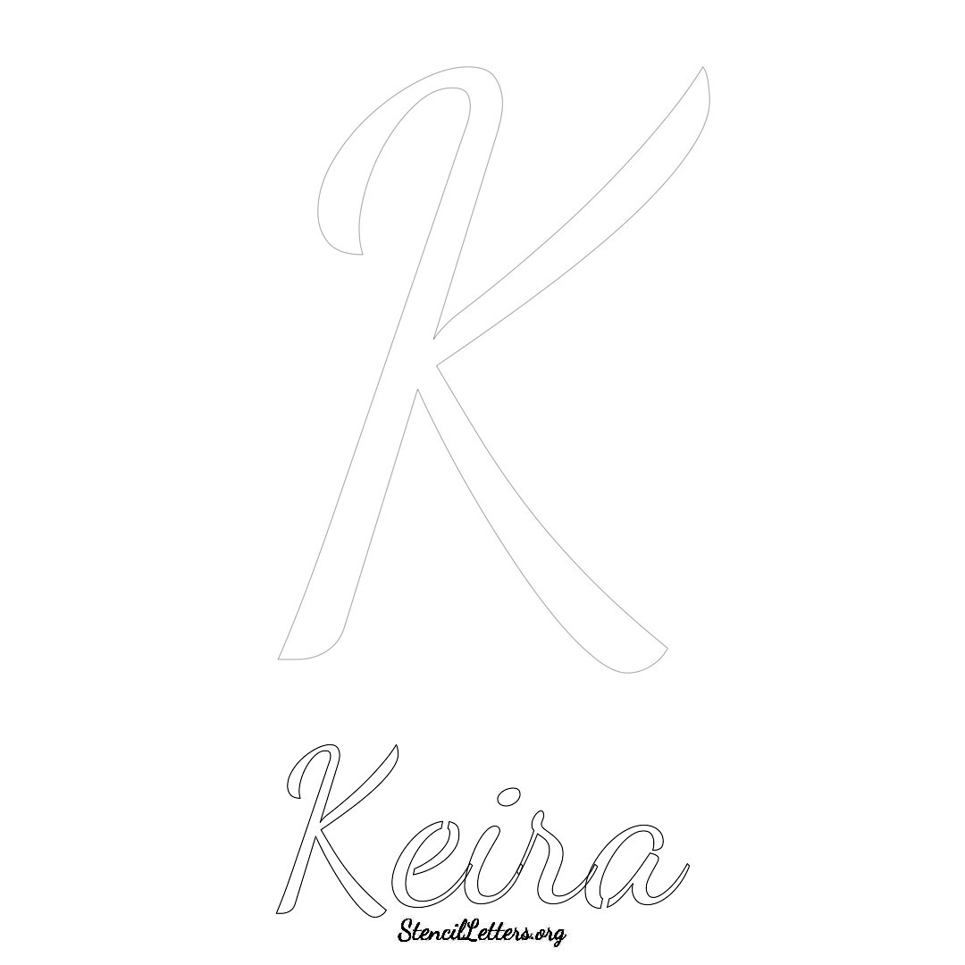 Keira printable name initial stencil in Cursive Script Lettering
