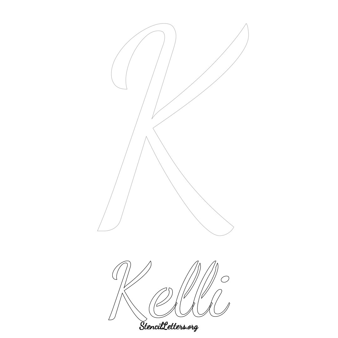 Kelli printable name initial stencil in Cursive Script Lettering