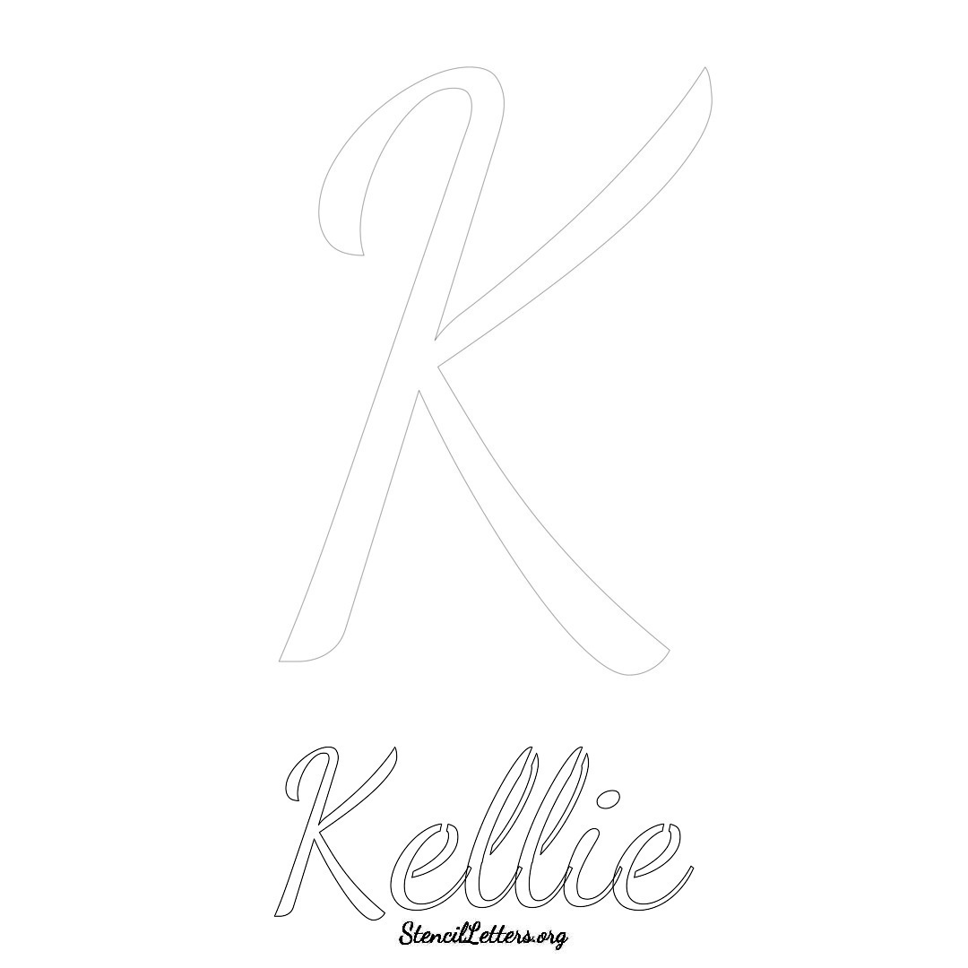 Kellie printable name initial stencil in Cursive Script Lettering