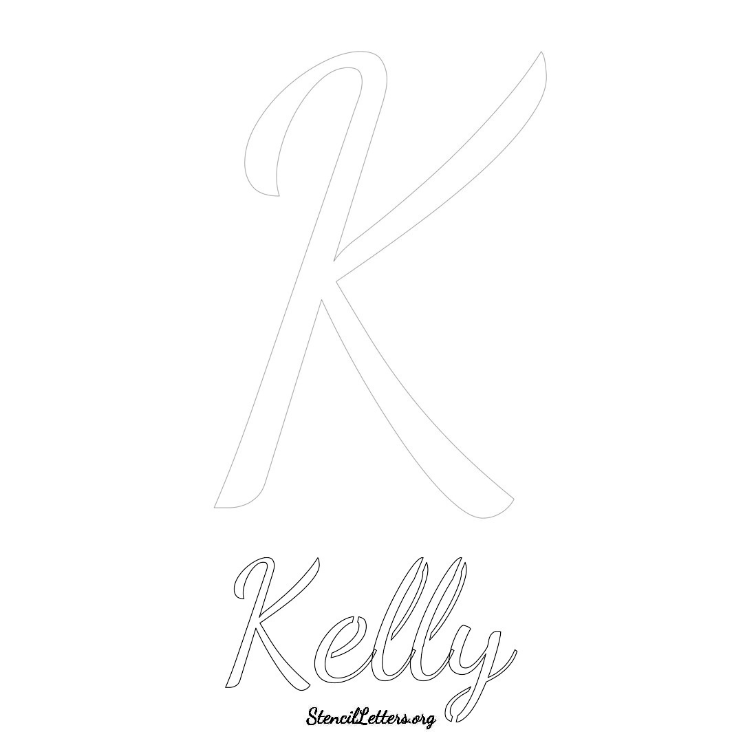 Kelly printable name initial stencil in Cursive Script Lettering