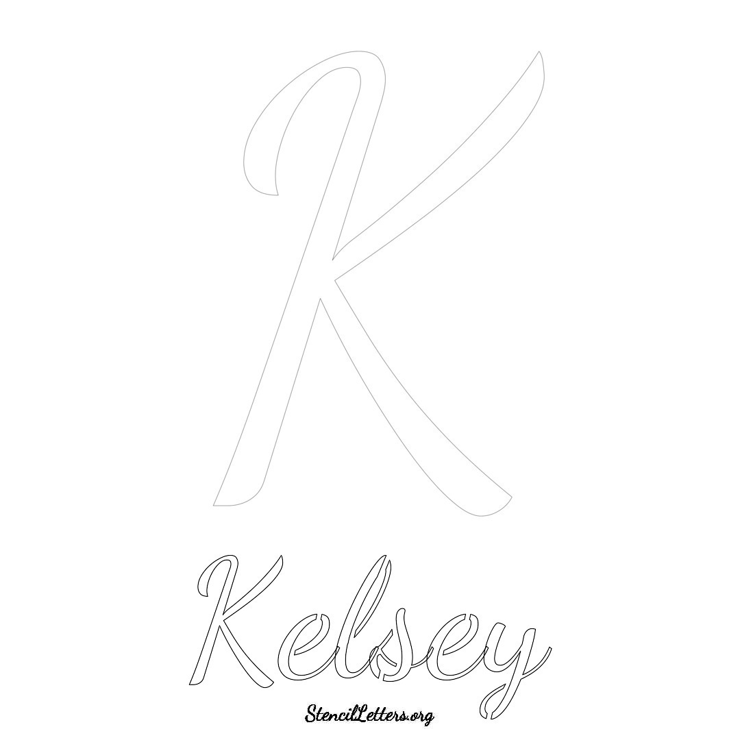 Kelsey printable name initial stencil in Cursive Script Lettering