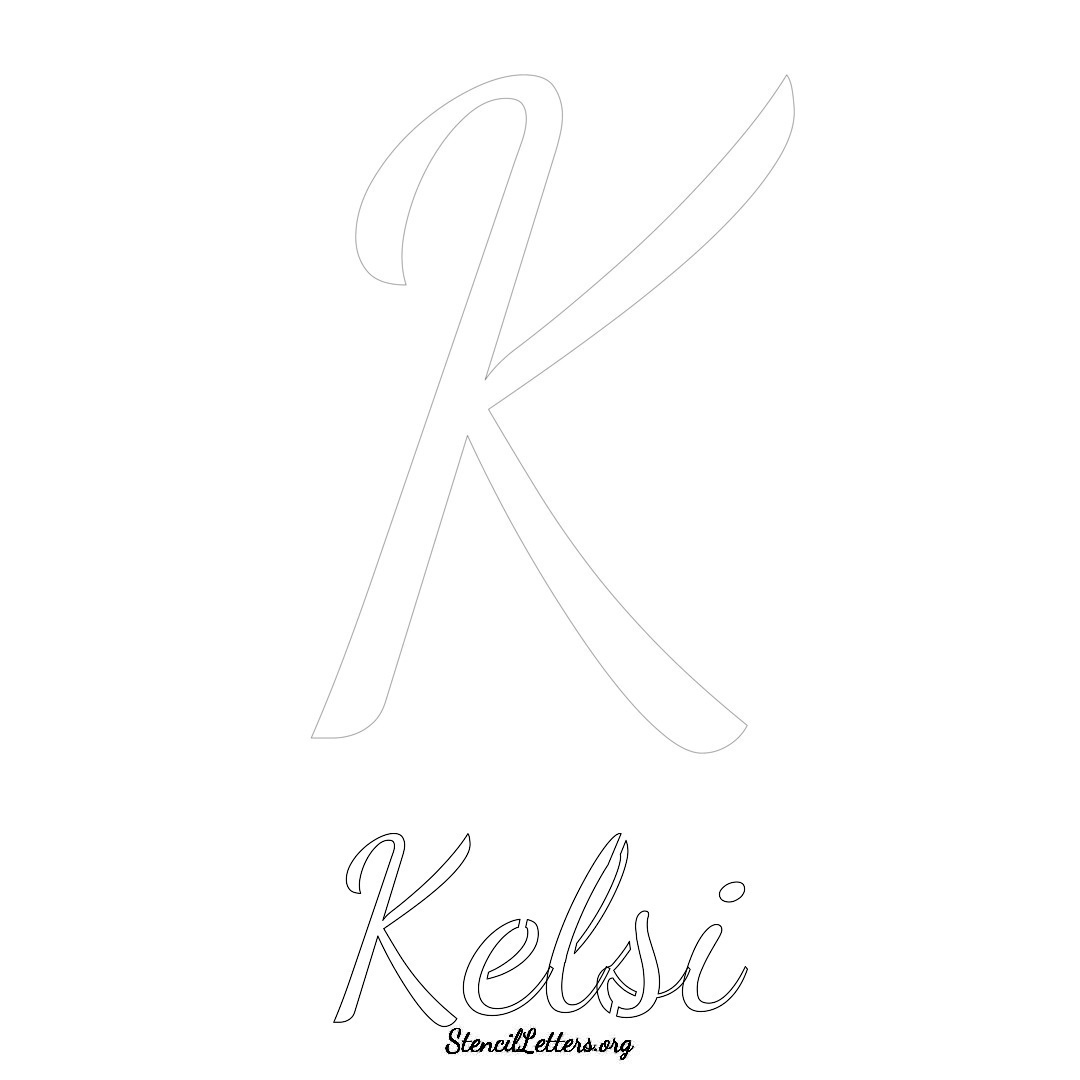 Kelsi printable name initial stencil in Cursive Script Lettering