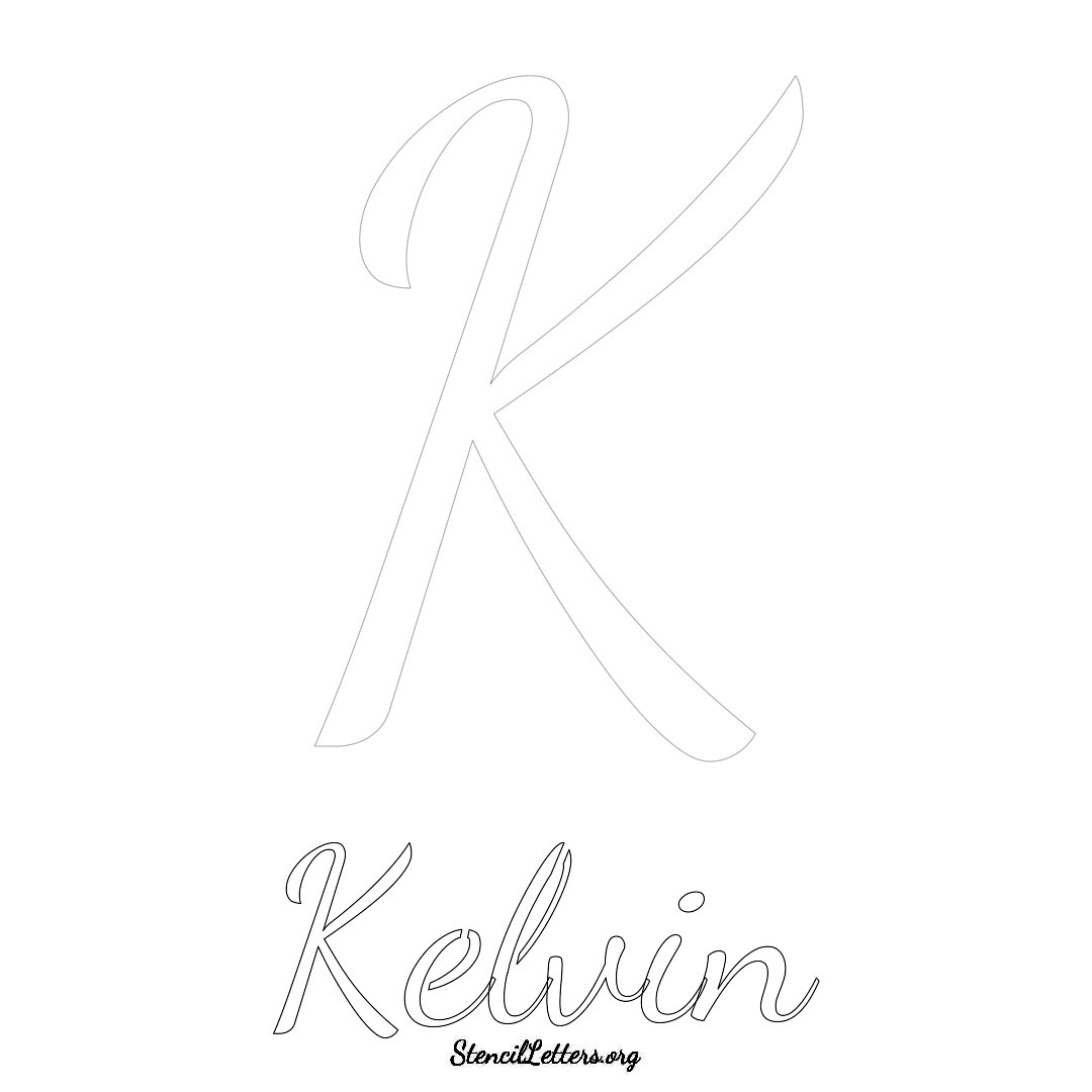 Kelvin printable name initial stencil in Cursive Script Lettering