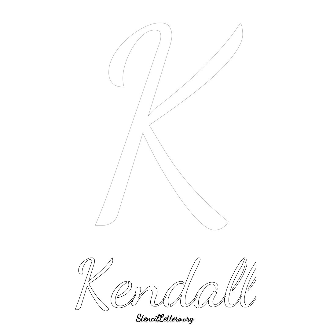 Kendall printable name initial stencil in Cursive Script Lettering