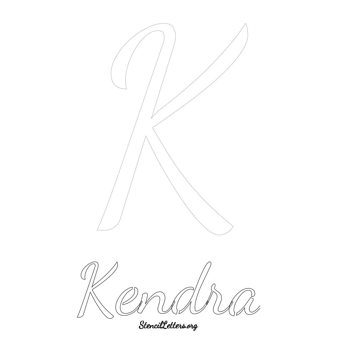 Kendra printable name initial stencil in Cursive Script Lettering