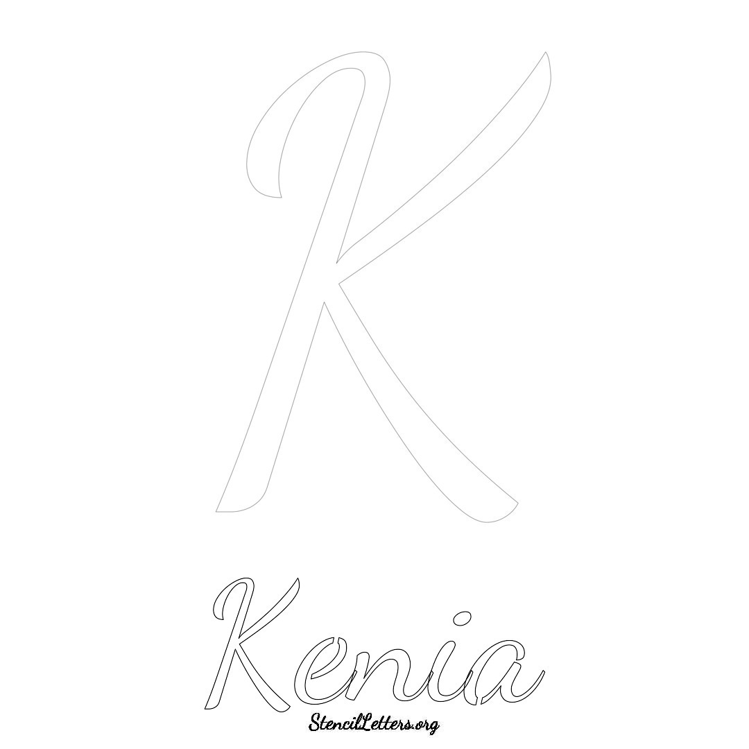 Kenia printable name initial stencil in Cursive Script Lettering