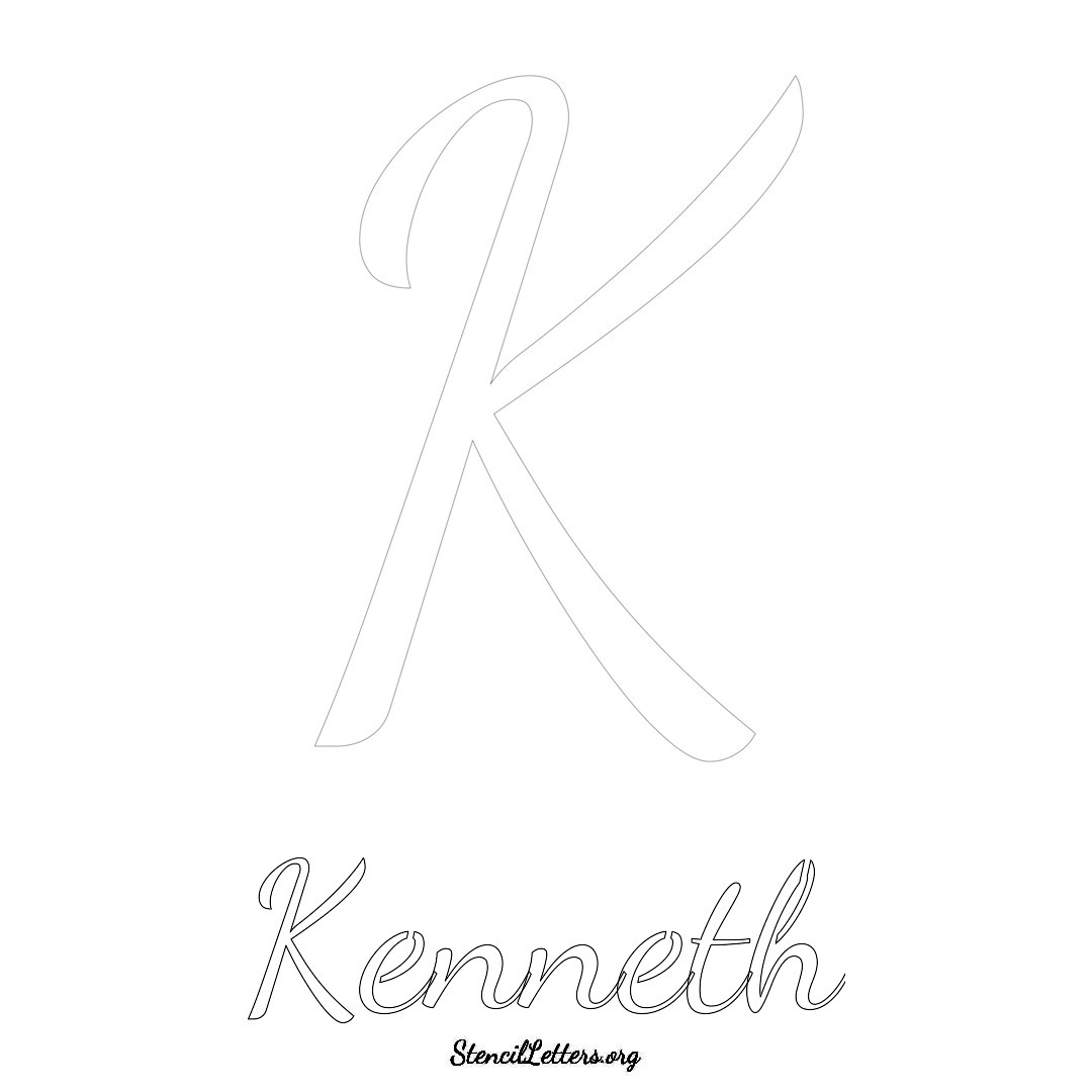 Kenneth printable name initial stencil in Cursive Script Lettering