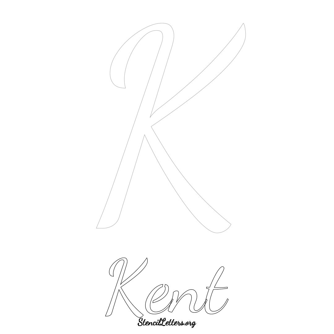 Kent printable name initial stencil in Cursive Script Lettering