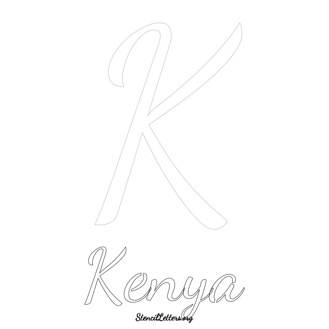 Kenya printable name initial stencil in Cursive Script Lettering