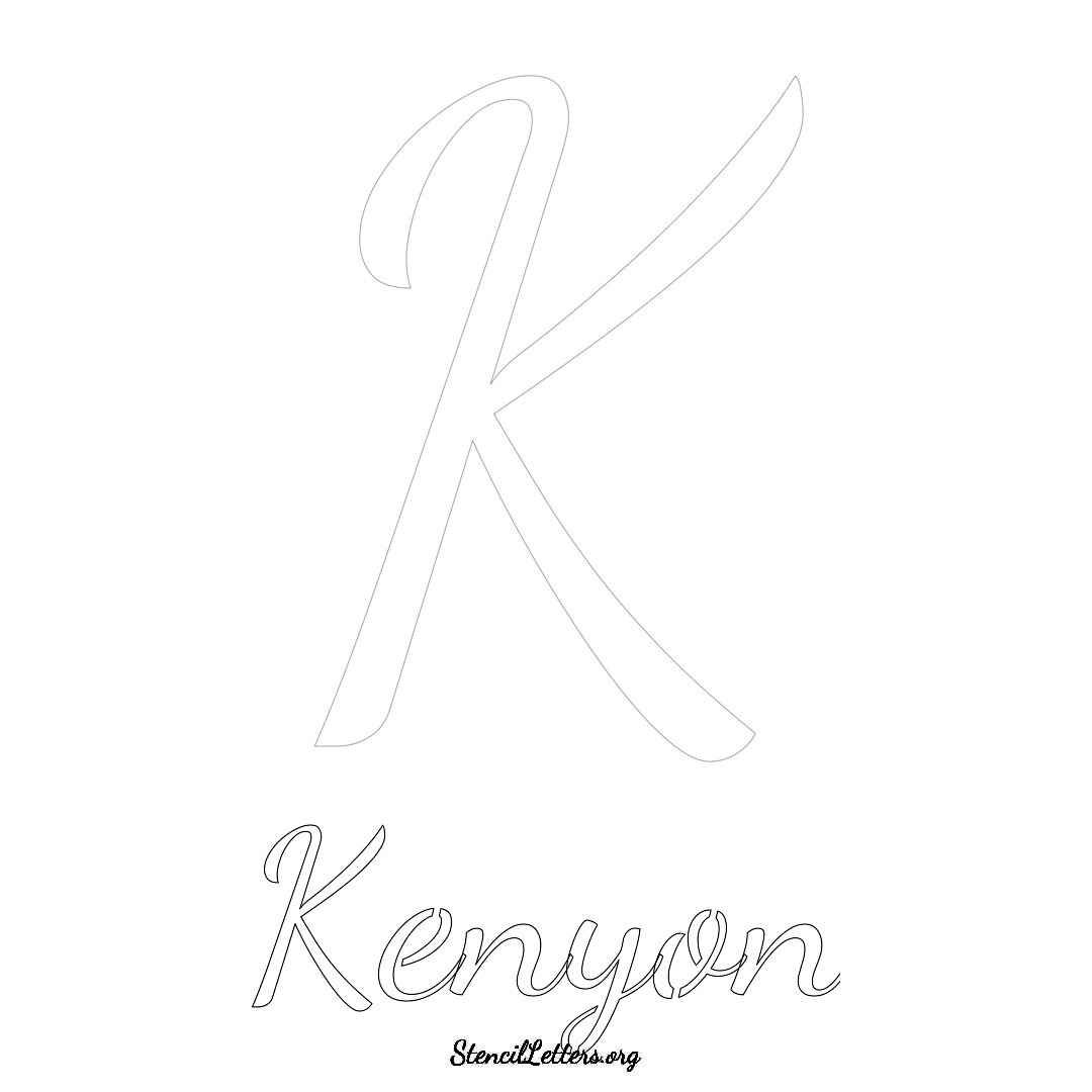 Kenyon printable name initial stencil in Cursive Script Lettering