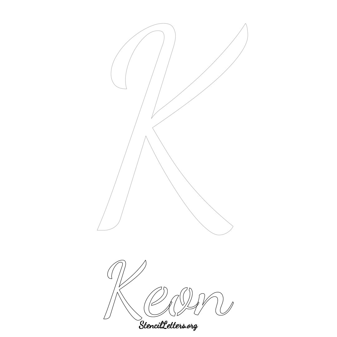 Keon printable name initial stencil in Cursive Script Lettering