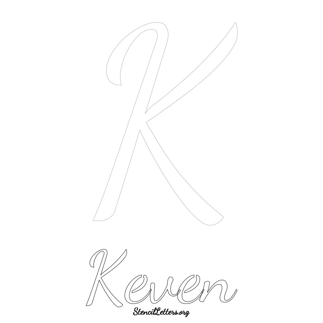 Keven printable name initial stencil in Cursive Script Lettering