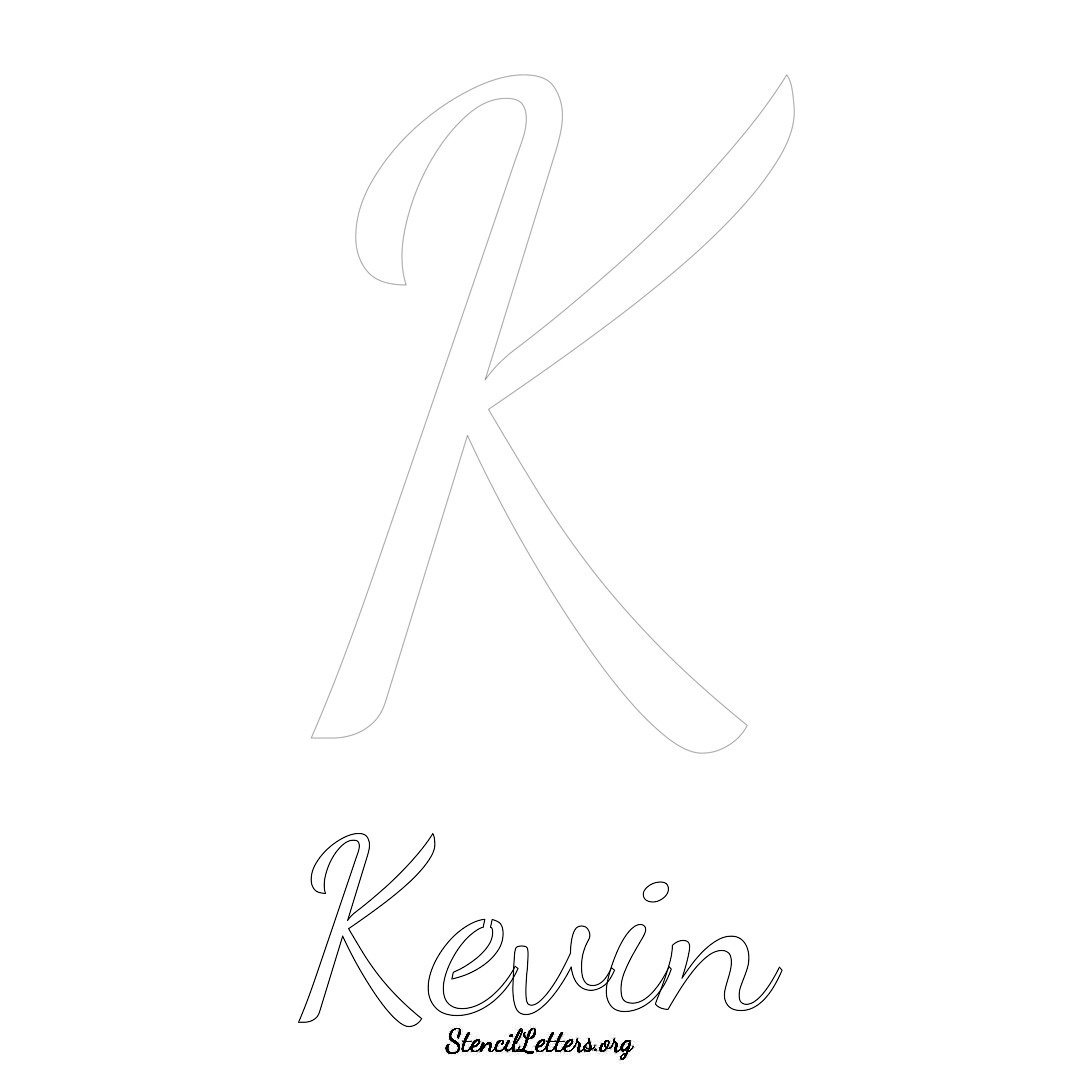 Kevin printable name initial stencil in Cursive Script Lettering