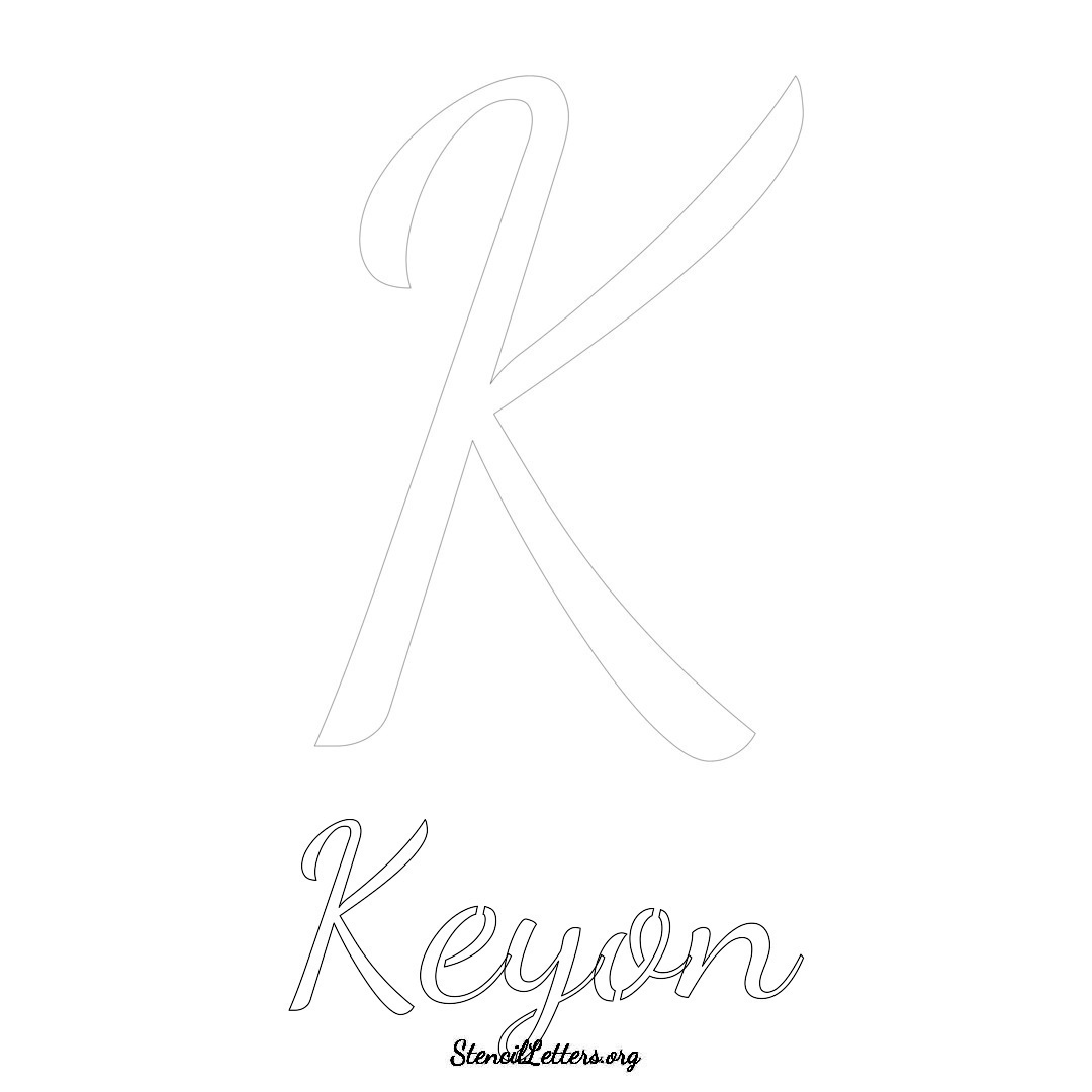 Keyon printable name initial stencil in Cursive Script Lettering