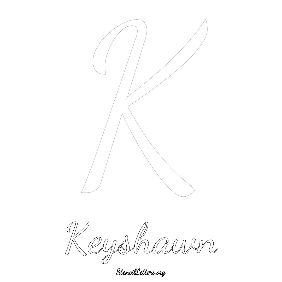 Keyshawn printable name initial stencil in Cursive Script Lettering