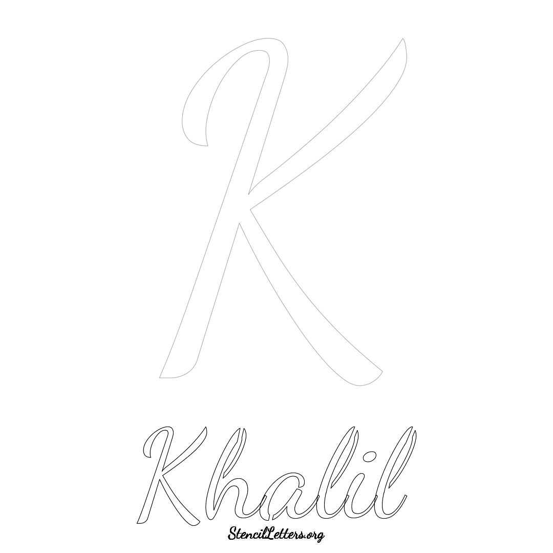 Khalil printable name initial stencil in Cursive Script Lettering