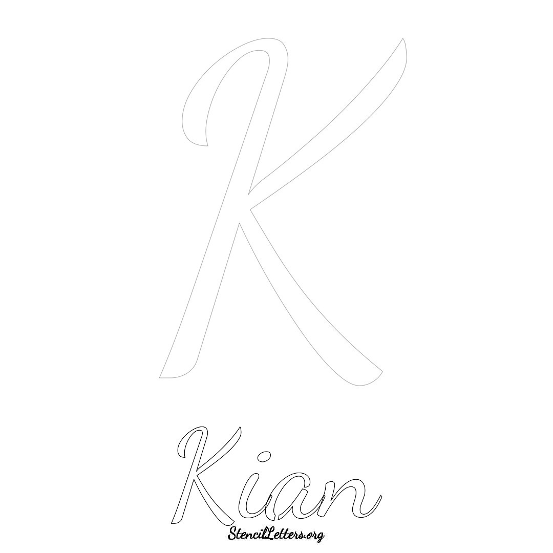 Kian printable name initial stencil in Cursive Script Lettering