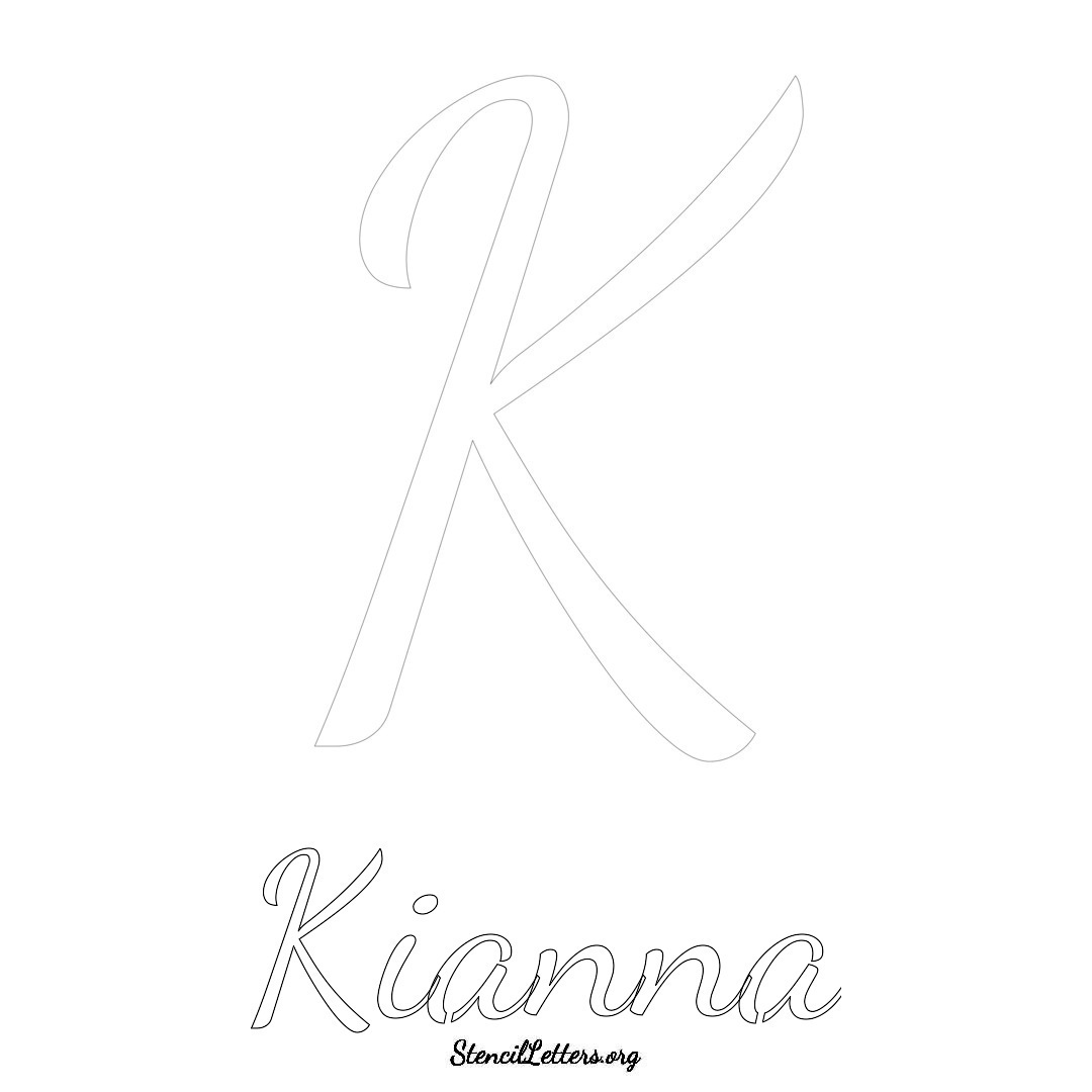 Kianna printable name initial stencil in Cursive Script Lettering