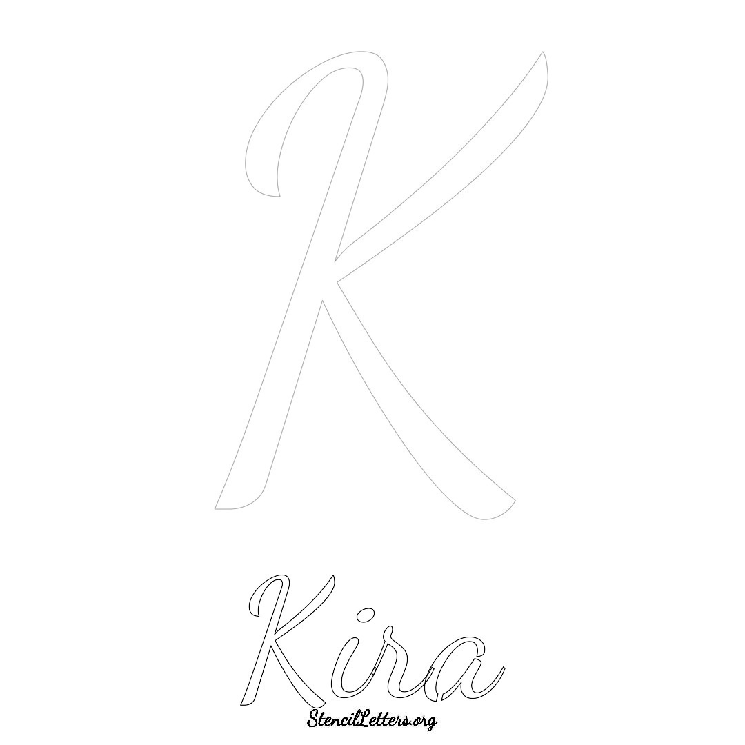 Kira printable name initial stencil in Cursive Script Lettering