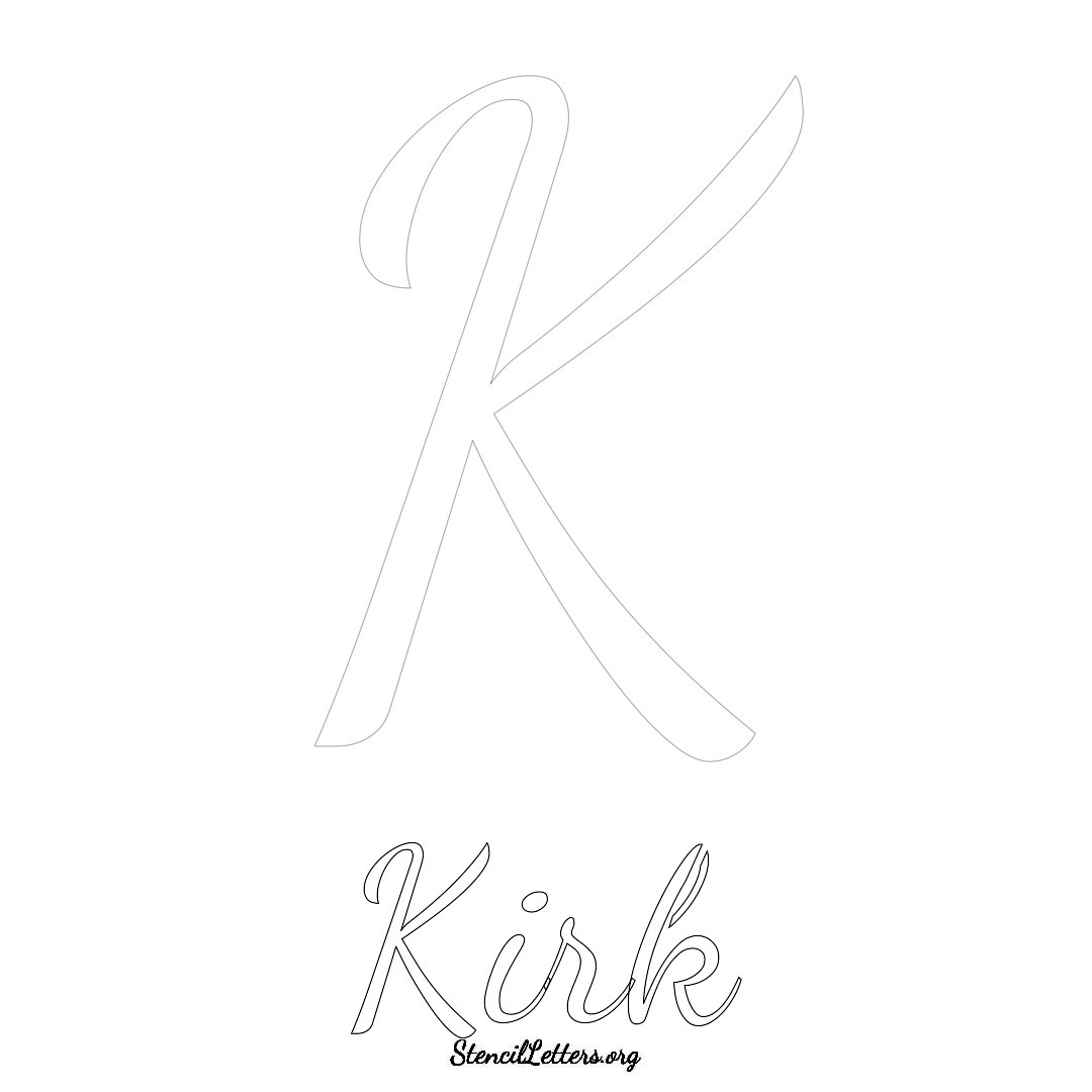 Kirk printable name initial stencil in Cursive Script Lettering