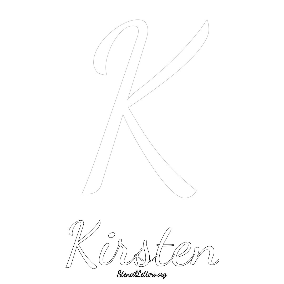Kirsten printable name initial stencil in Cursive Script Lettering