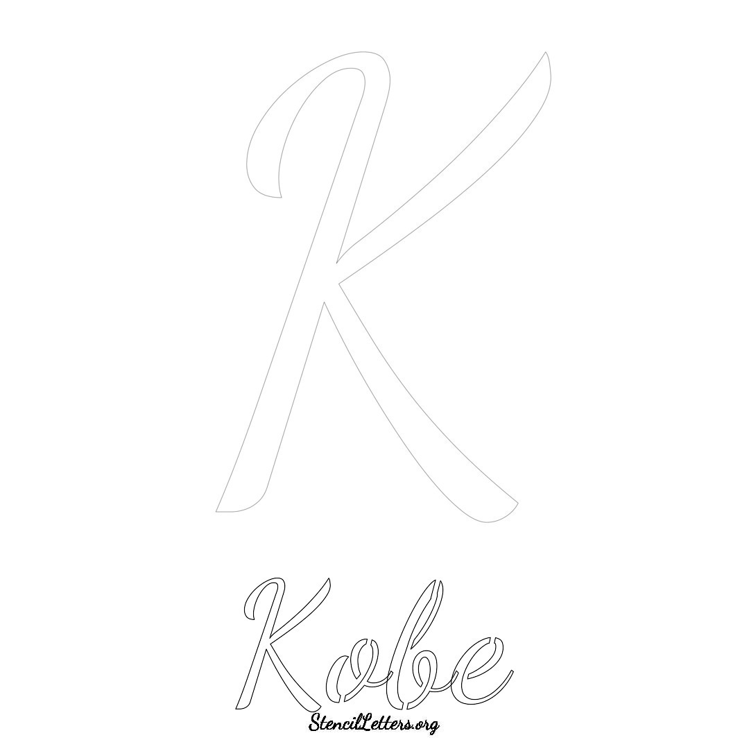 Kobe printable name initial stencil in Cursive Script Lettering