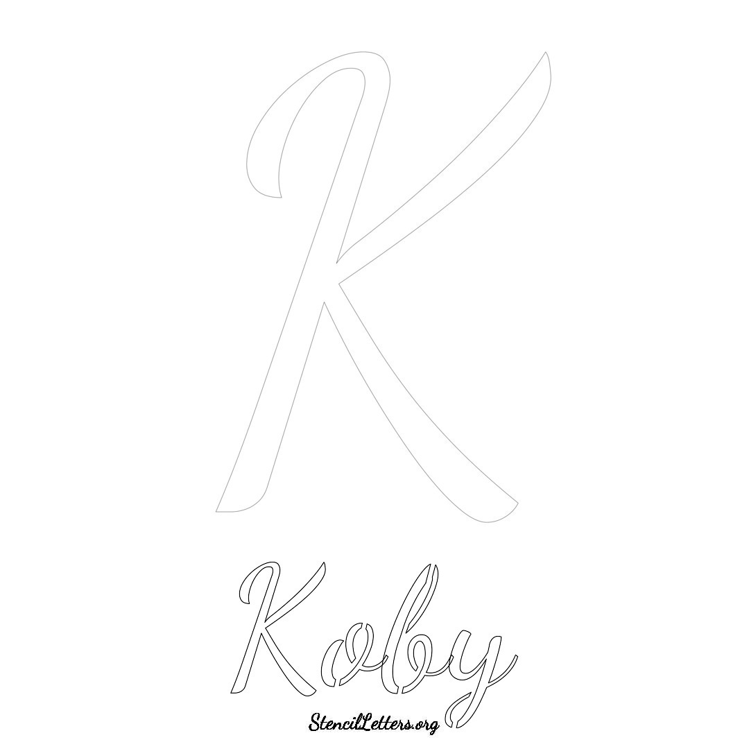 Koby printable name initial stencil in Cursive Script Lettering