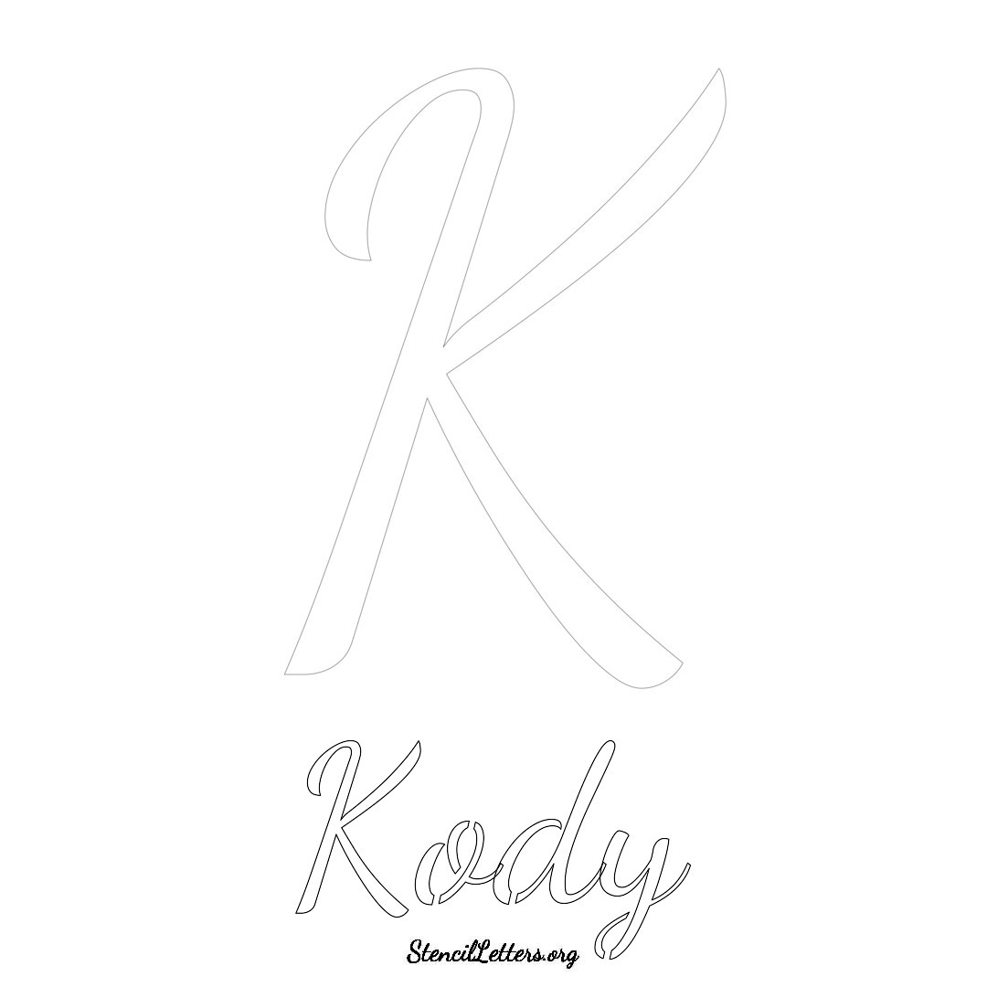 Kody printable name initial stencil in Cursive Script Lettering