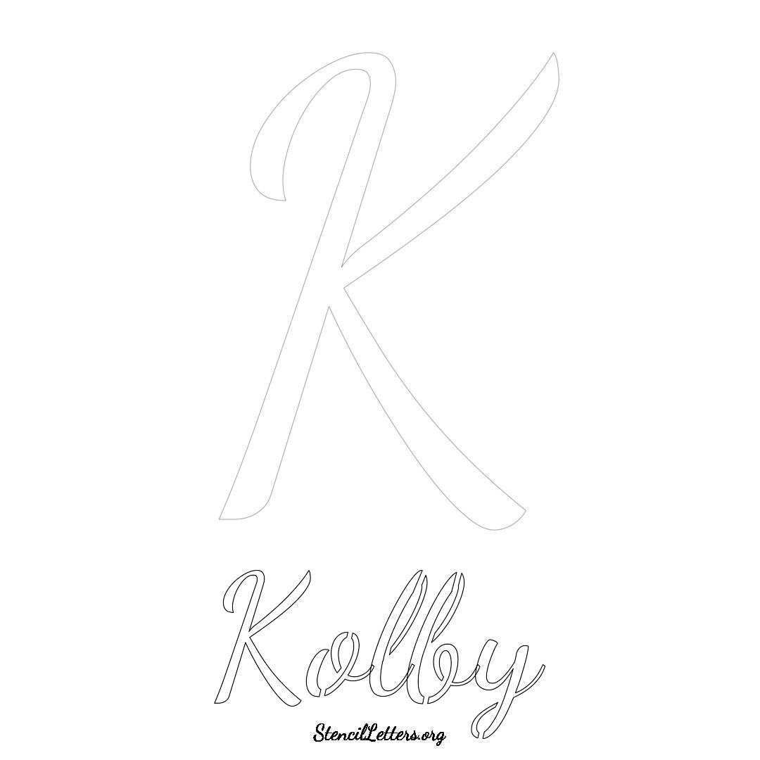 Kolby printable name initial stencil in Cursive Script Lettering