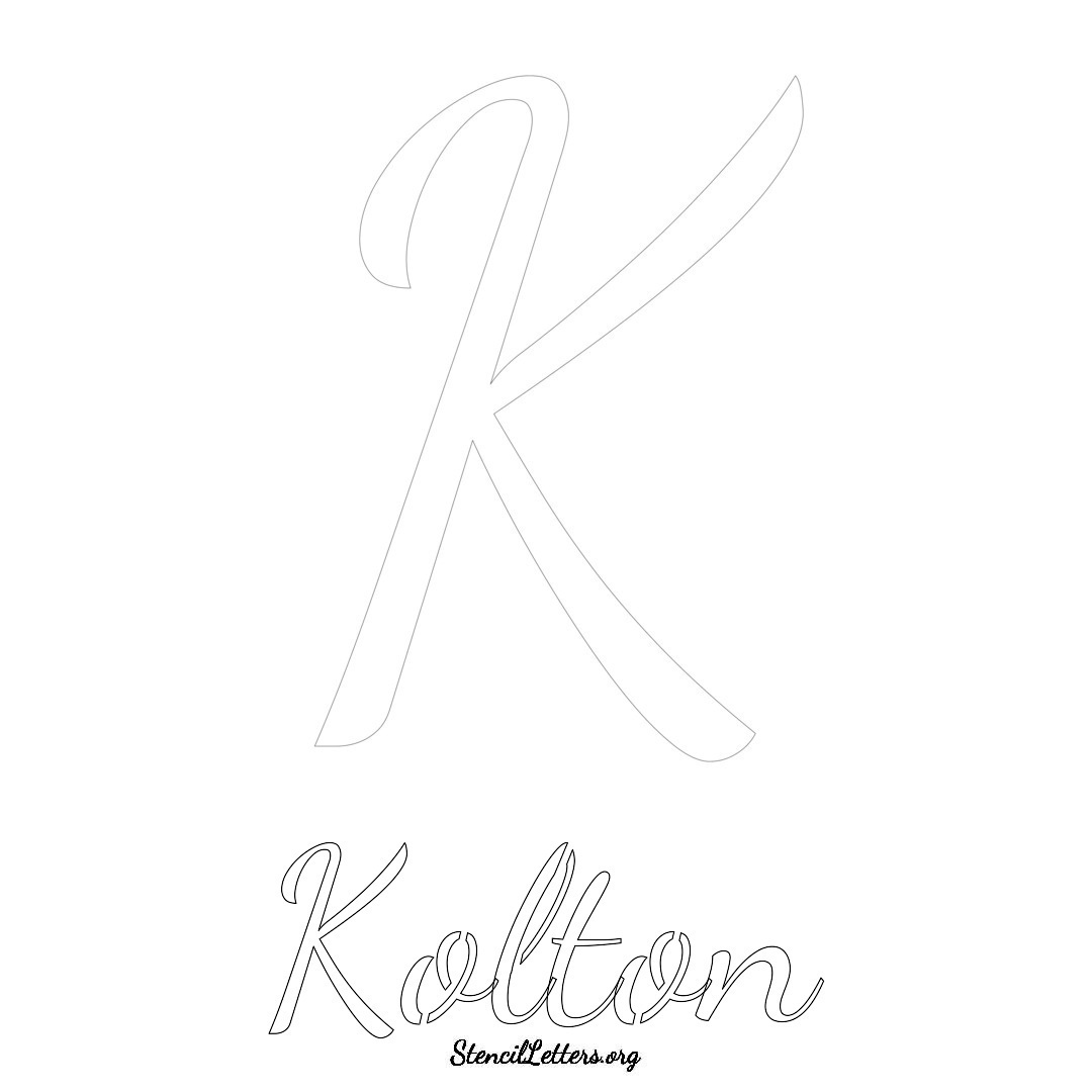 Kolton printable name initial stencil in Cursive Script Lettering