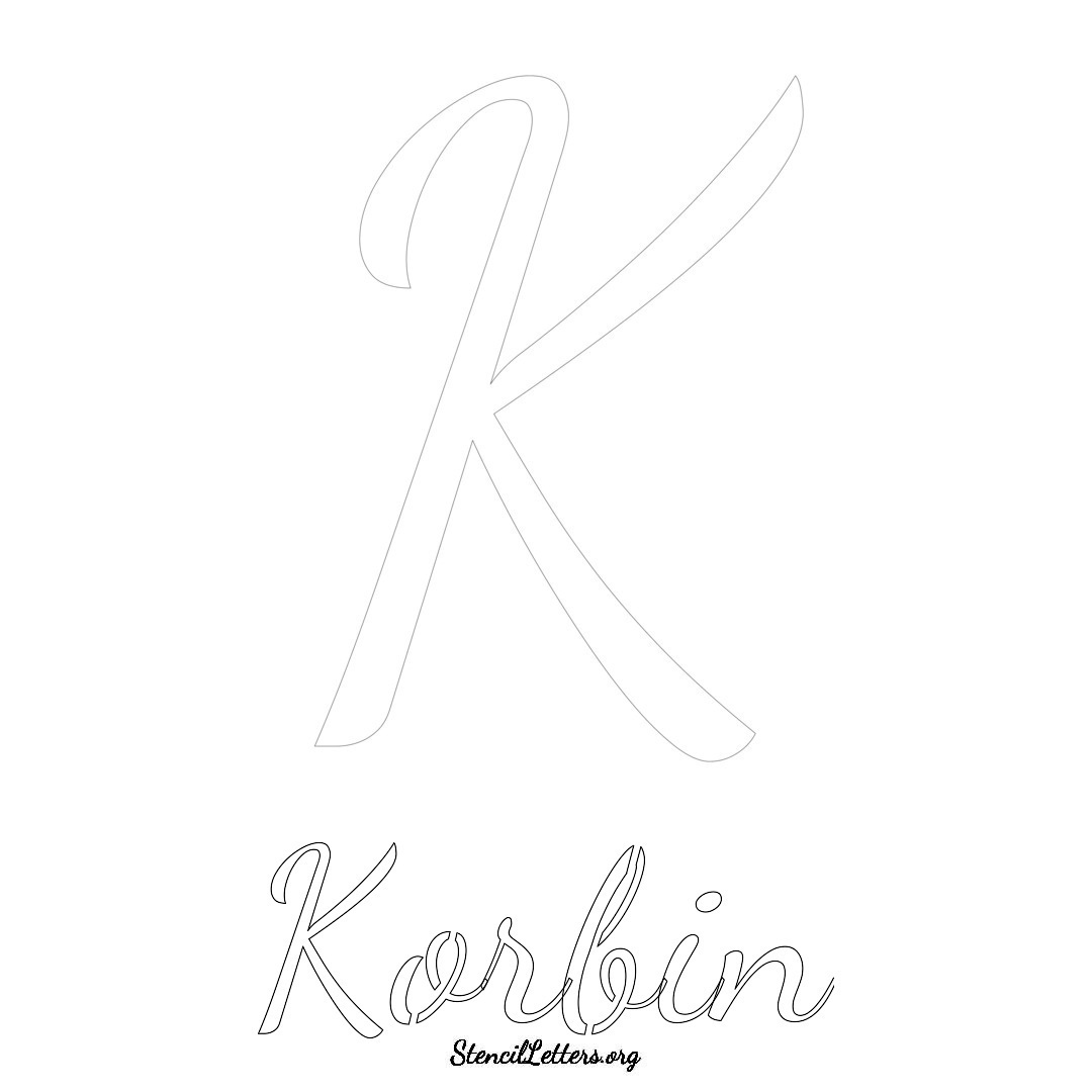 Korbin printable name initial stencil in Cursive Script Lettering