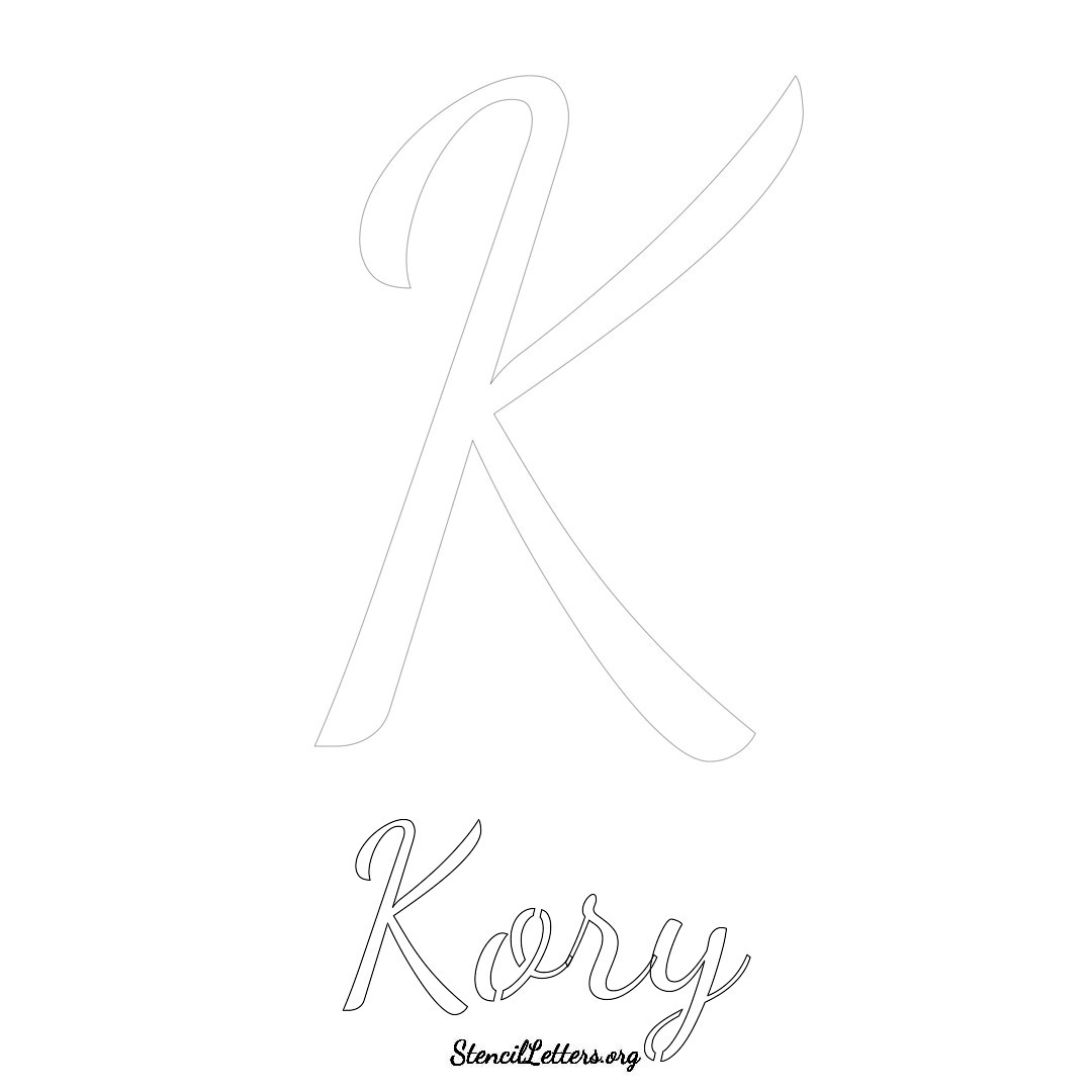 Kory printable name initial stencil in Cursive Script Lettering