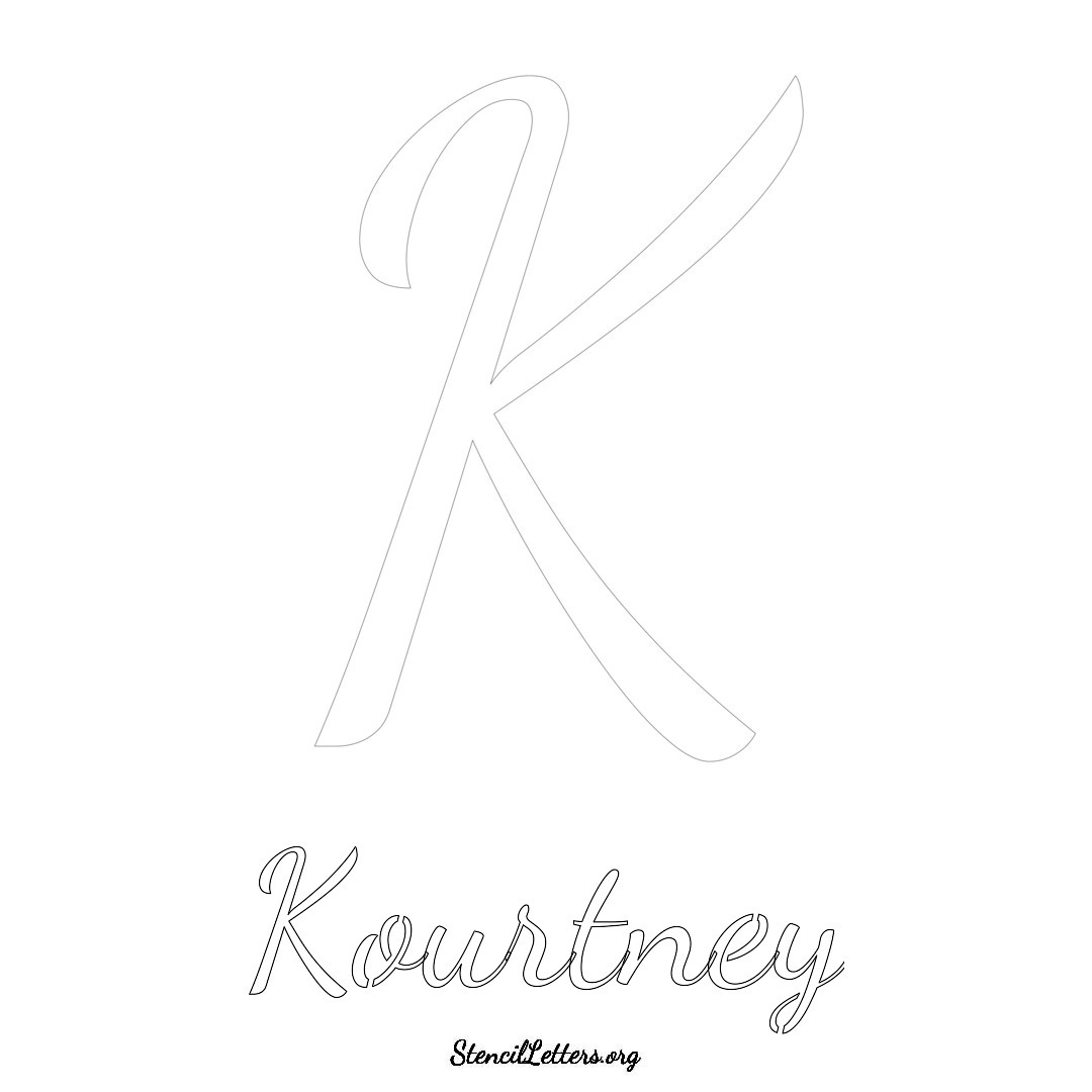 Kourtney printable name initial stencil in Cursive Script Lettering