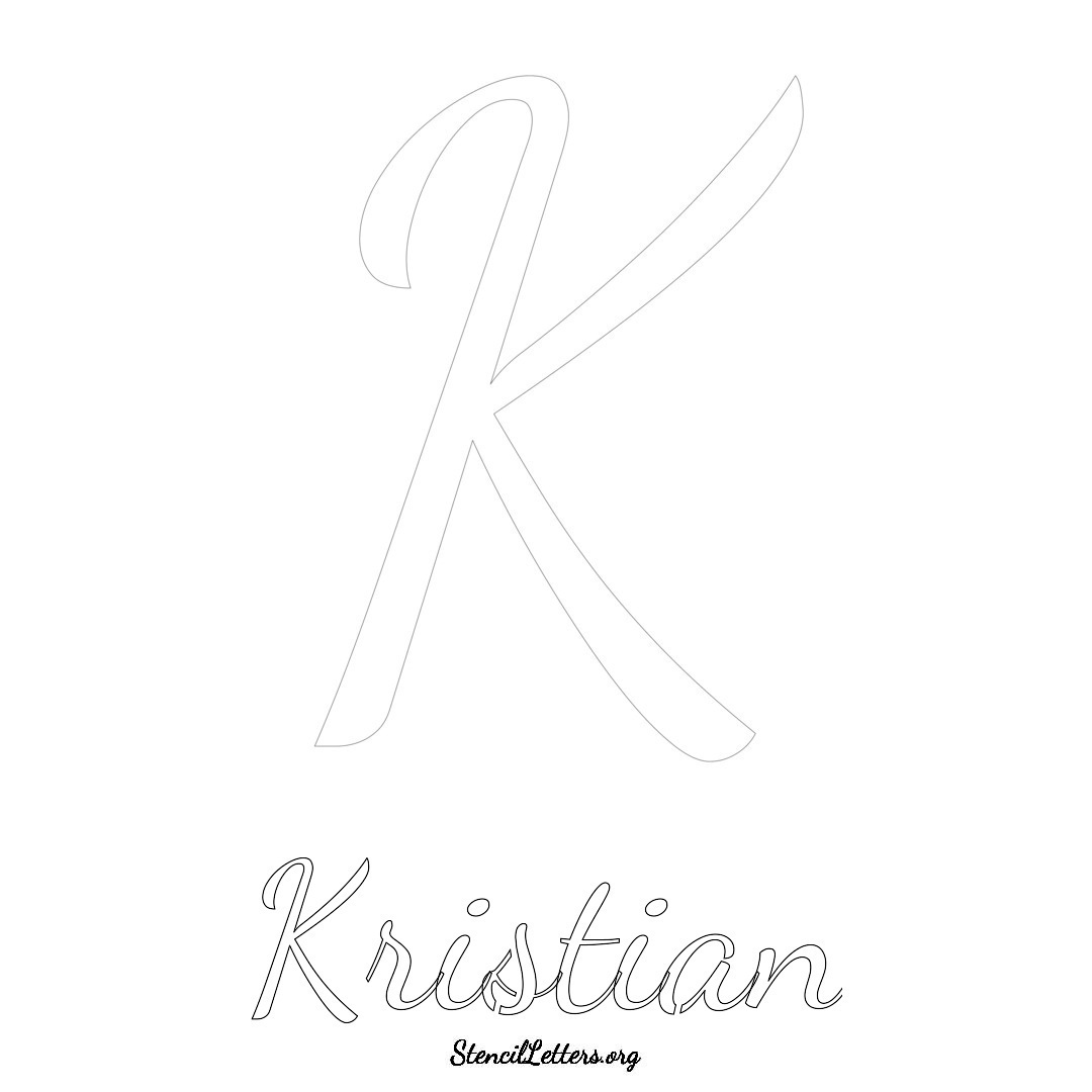 Kristian printable name initial stencil in Cursive Script Lettering