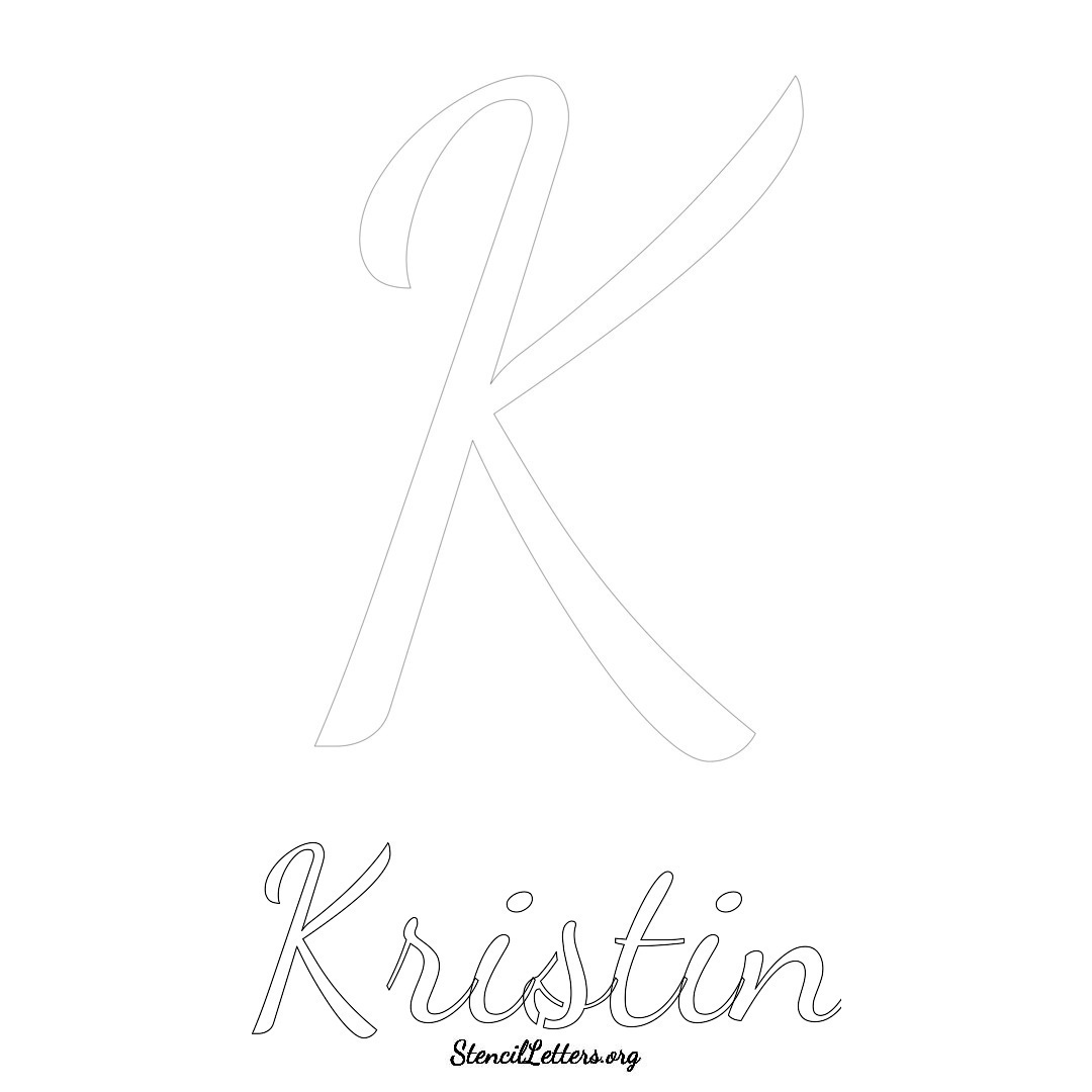 Kristin printable name initial stencil in Cursive Script Lettering